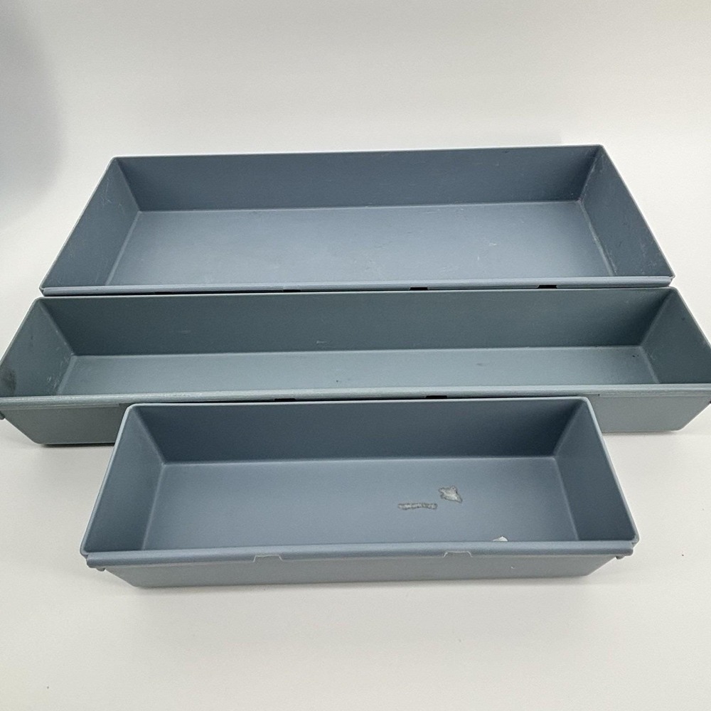 Lot of 3 Vintage Rubbermaid  Interlocking Drawer Desk Organizers Blue 3‎ Piece